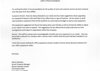 Airport Business Center Testimonial Letter