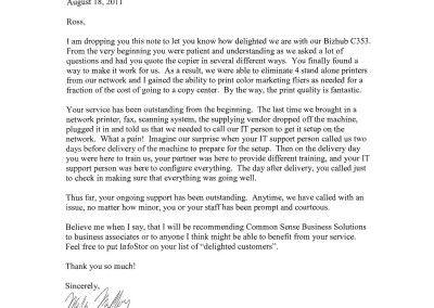 InfoStor Testimonial Letter