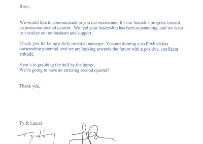 Letter from Ty & Laurel of Caltronics Testimonial Letter April 4, 2008