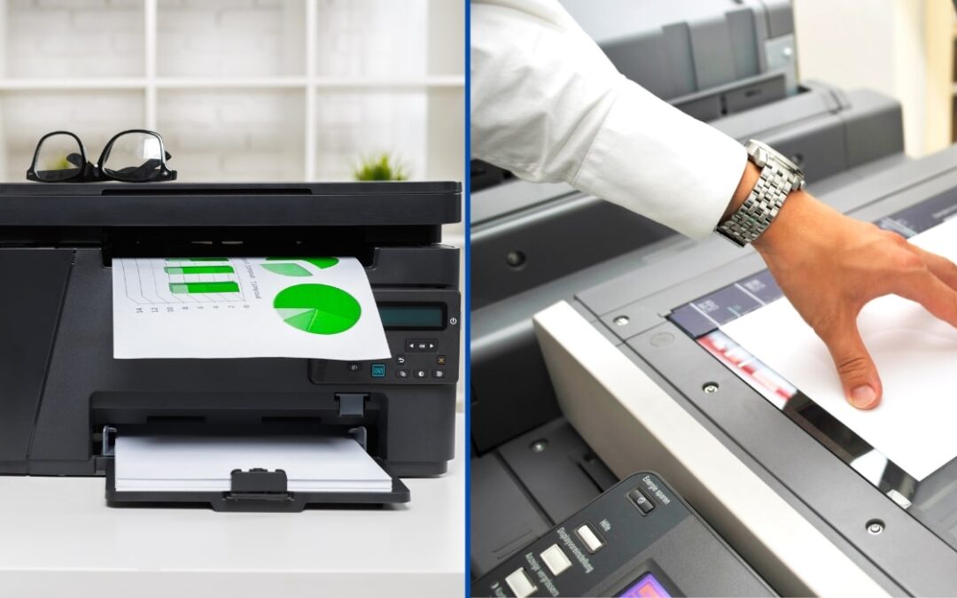 split screen of a printer and a copier