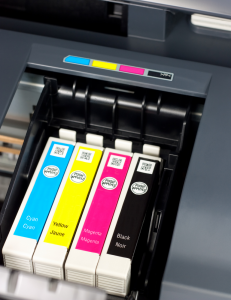 Color Printer Ink Cartridges inserted inside printer