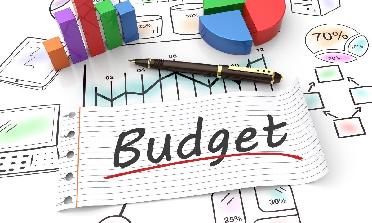 Images of graphs and charts centered around the word budget